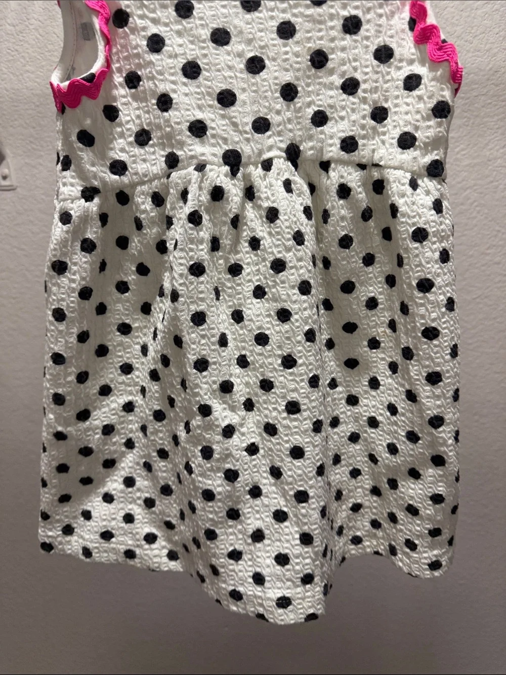 Zara Toddler/Girl White Polka Dot Dress with Black Spots and Pink Trim Size 4T
